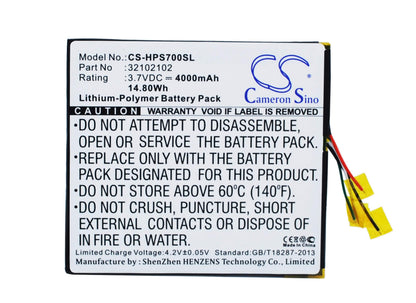 3.7V, 4000mAh, Li-Polymer Battery fits Hp, Slate 7 Extreme, 14.8Wh