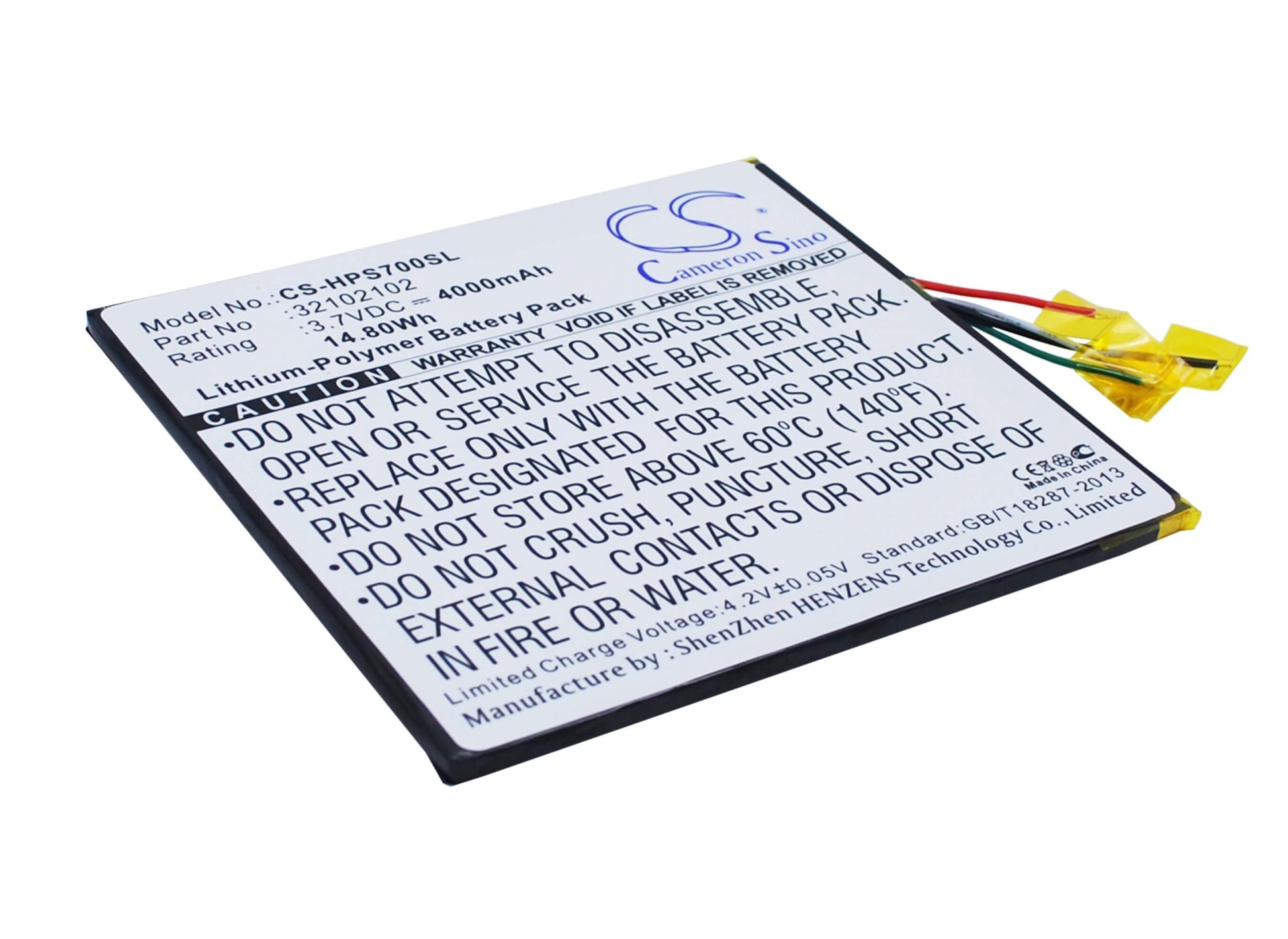3.7V, 4000mAh, Li-Polymer Battery fits Hp, Slate 7 Extreme, 14.8Wh