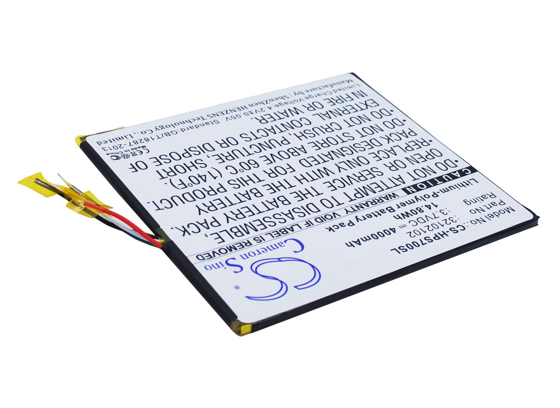 3.7V, 4000mAh, Li-Polymer Battery fits Hp, Slate 7 Extreme, 14.8Wh
