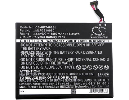 3.8V, 4800mAh, Li-Polymer Battery fits Hp, I508o, L4a35ut, 18.24Wh