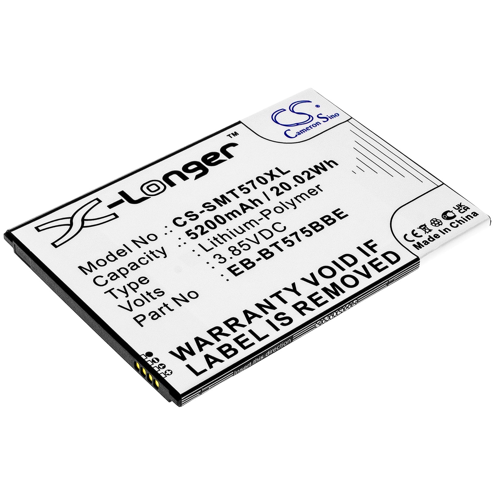3.85V, 5200mAh, Li-Polymer Battery fits Samsung, Galaxy Tab Active 3, Galaxy Tab Active 3 8.0, 20.02Wh