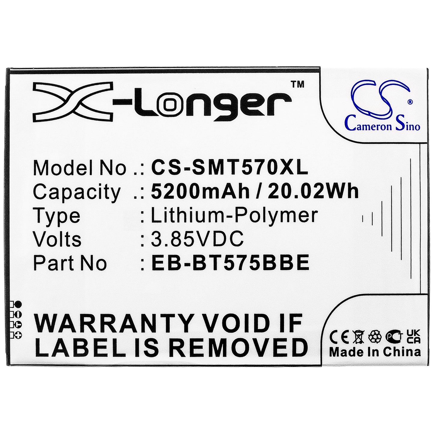 3.85V, 5200mAh, Li-Polymer Battery fits Samsung, Galaxy Tab Active 3, Galaxy Tab Active 3 8.0, 20.02Wh