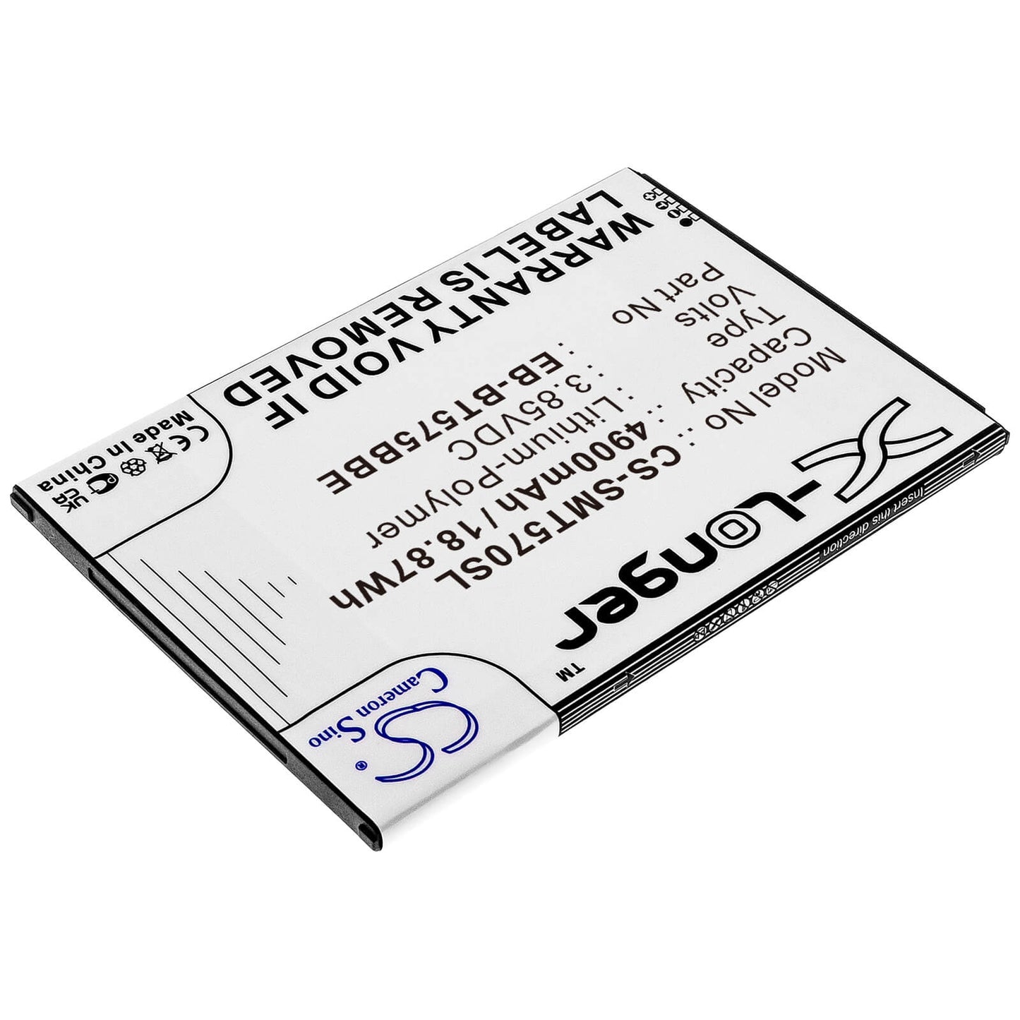 3.85V, 4900mAh, Li-Polymer Battery fits Samsung, Galaxy Tab Active 3, Galaxy Tab Active 3 8.0, 18.865Wh