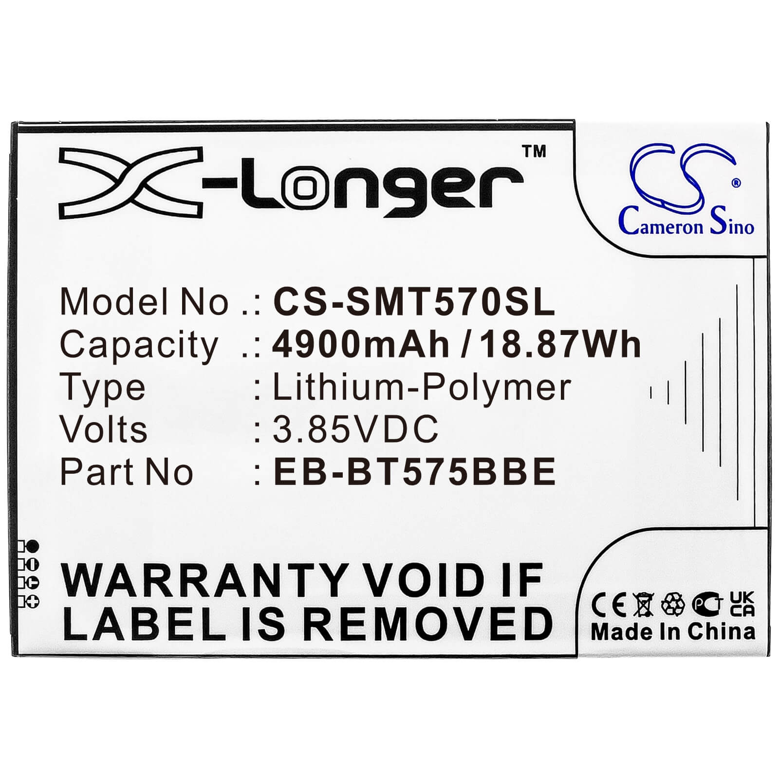3.85V, 4900mAh, Li-Polymer Battery fits Samsung, Galaxy Tab Active 3, Galaxy Tab Active 3 8.0, 18.865Wh