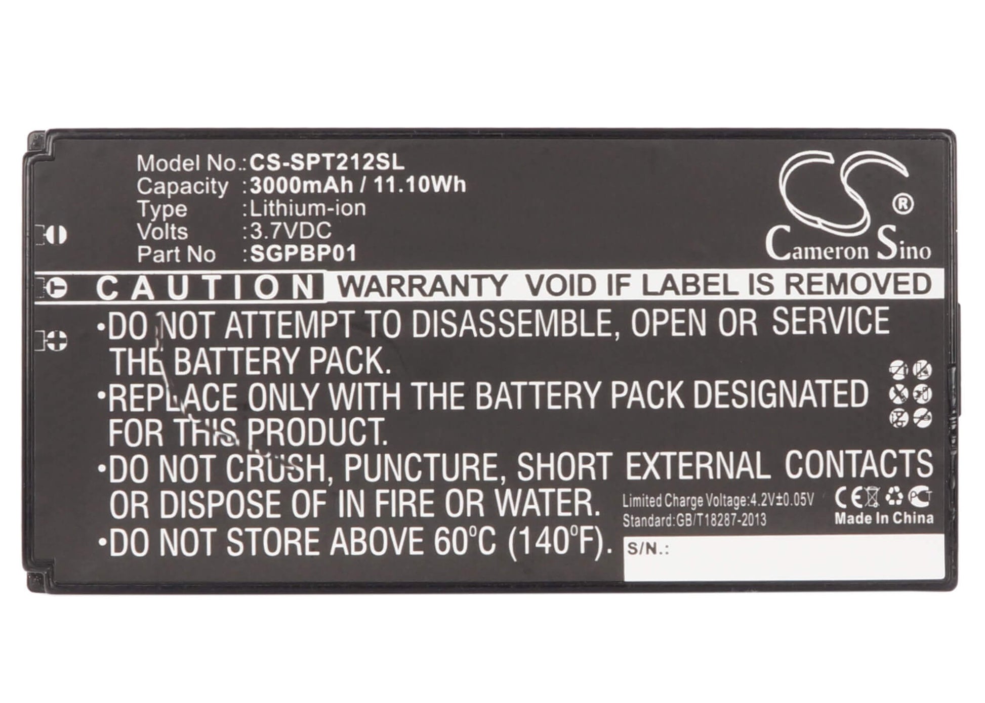 3.7V, 3000mAh, Li-ion Battery fits Sony, Sgpt211au/s, Sgpt211cn, 11.1Wh