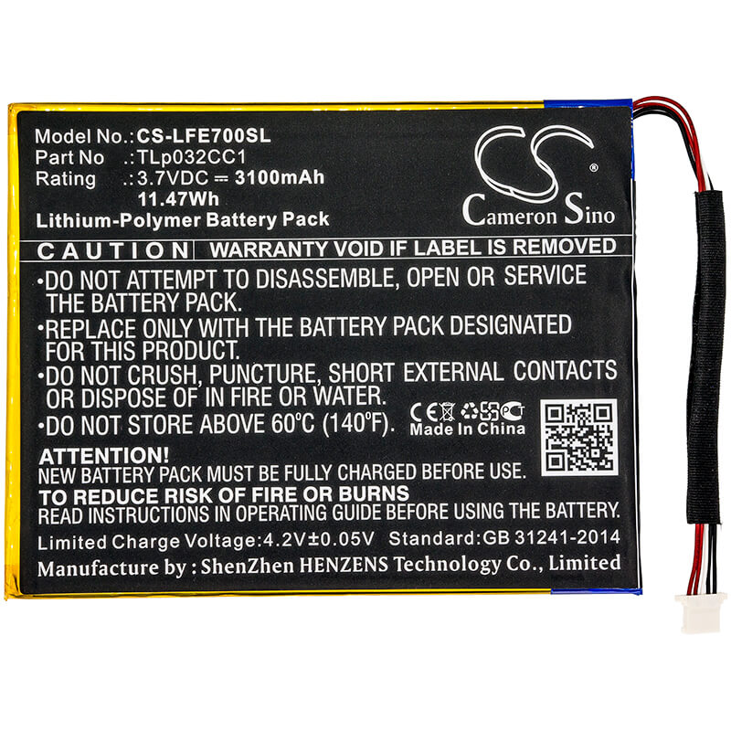 3.7V, 3100mAh, Li-Polymer Battery fits Leapfrog, 31576, Epic 7, 11.47Wh