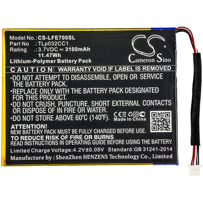 3.7V, 3100mAh, Li-Polymer Battery fits Leapfrog, 31576, Epic 7, 11.47Wh