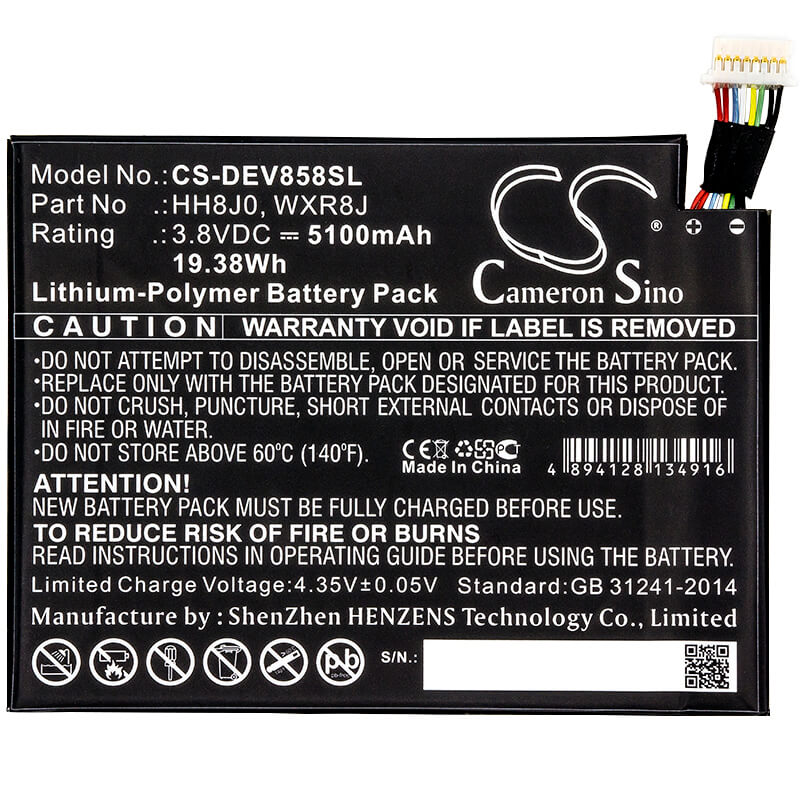 3.8V, 5100mAh, Li-Polymer Battery fits Dell, Venue 8 Pro 5855, 19.38Wh