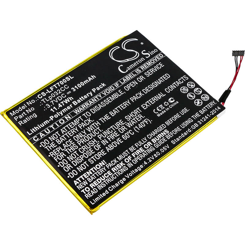 3.7V, 3100mAh, Li-Polymer Battery fits Alcatel, 9005x, One Touch Pixi 3 8.0, 11.47Wh