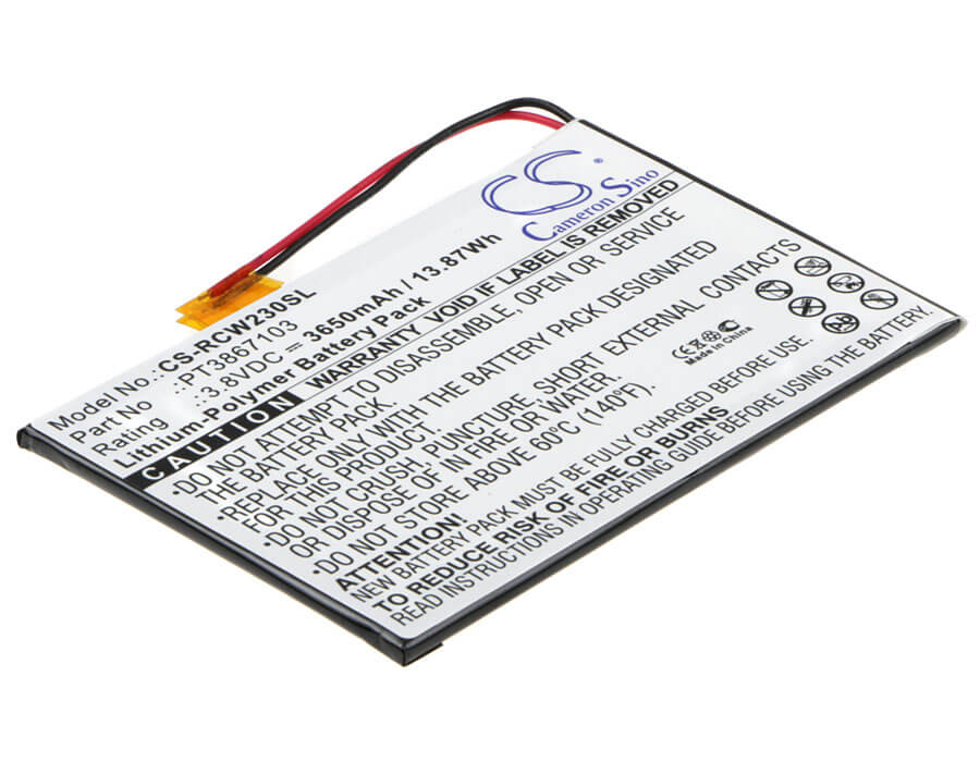 3.8V, 3650mAh, Li-Polymer Battery fits Rca, 7", Rct6272w23, 13.87Wh
