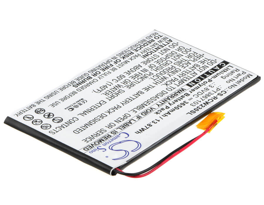 3.8V, 3650mAh, Li-Polymer Battery fits Rca, 7", Rct6272w23, 13.87Wh