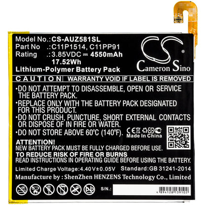 3.85V, 4550mAh, Li-Polymer Battery fits Asus, P008, Z581kl, 17.5175Wh
