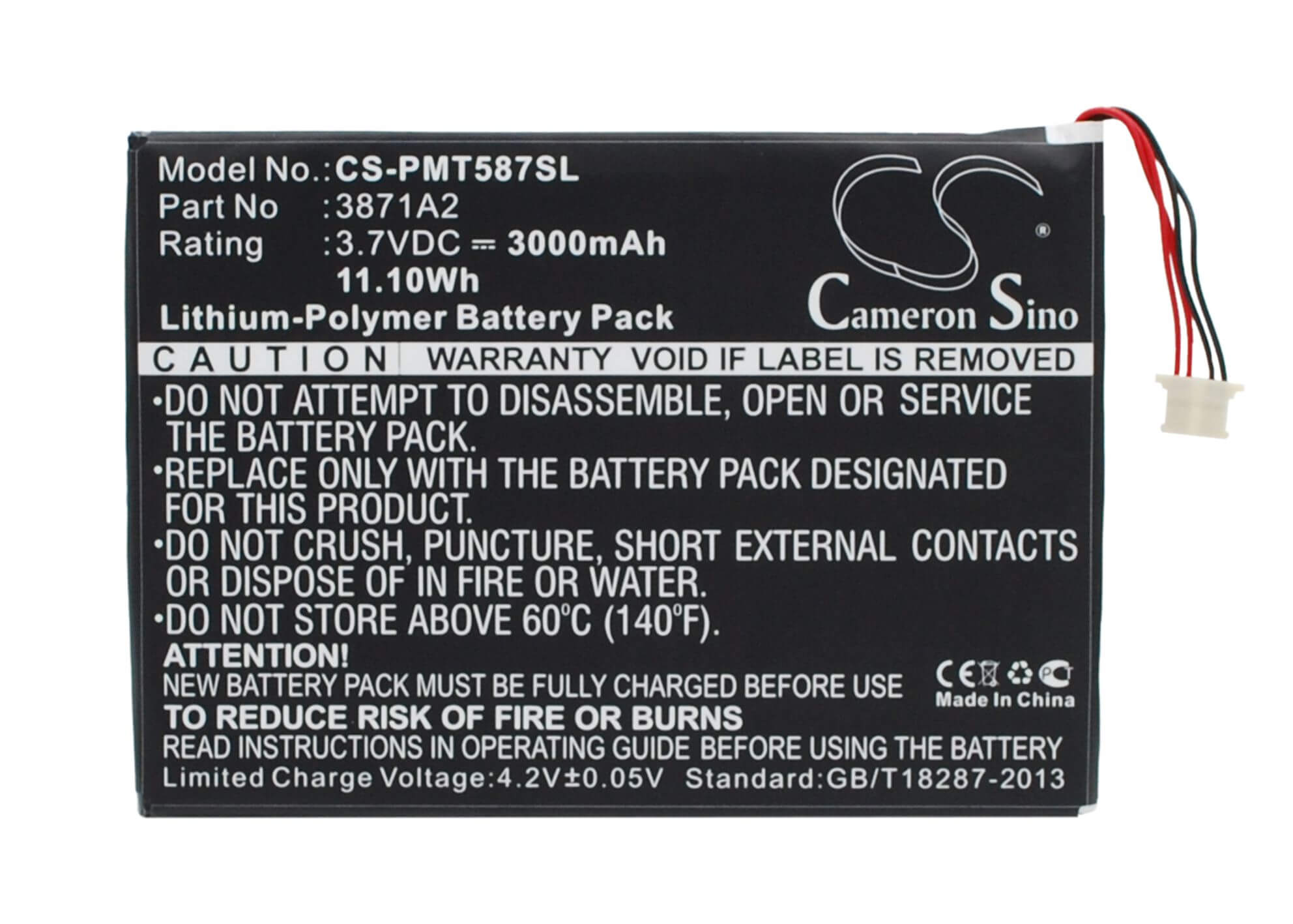 3.7V, 3000mAh, Li-Polymer Battery fits Prestigio, Multipad 7.0 Ultra Duo, Pmt5877c, 11.1Wh