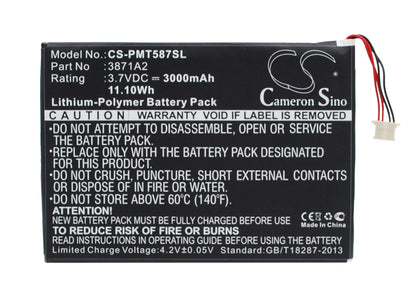 3.7V, 3000mAh, Li-Polymer Battery fits Prestigio, Multipad 7.0 Ultra Duo, Pmt5877c, 11.1Wh