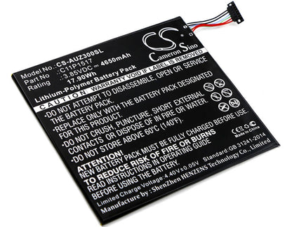 3.85V, 4650mAh, Li-Polymer Battery fits Asus, Pad Zenpad Zenpad 10 Z0310m, Pad Zenpad Zenpad 10 Z300m, 17.9025Wh