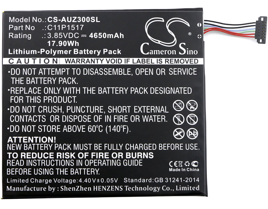 3.85V, 4650mAh, Li-Polymer Battery fits Asus, Pad Zenpad Zenpad 10 Z0310m, Pad Zenpad Zenpad 10 Z300m, 17.9025Wh