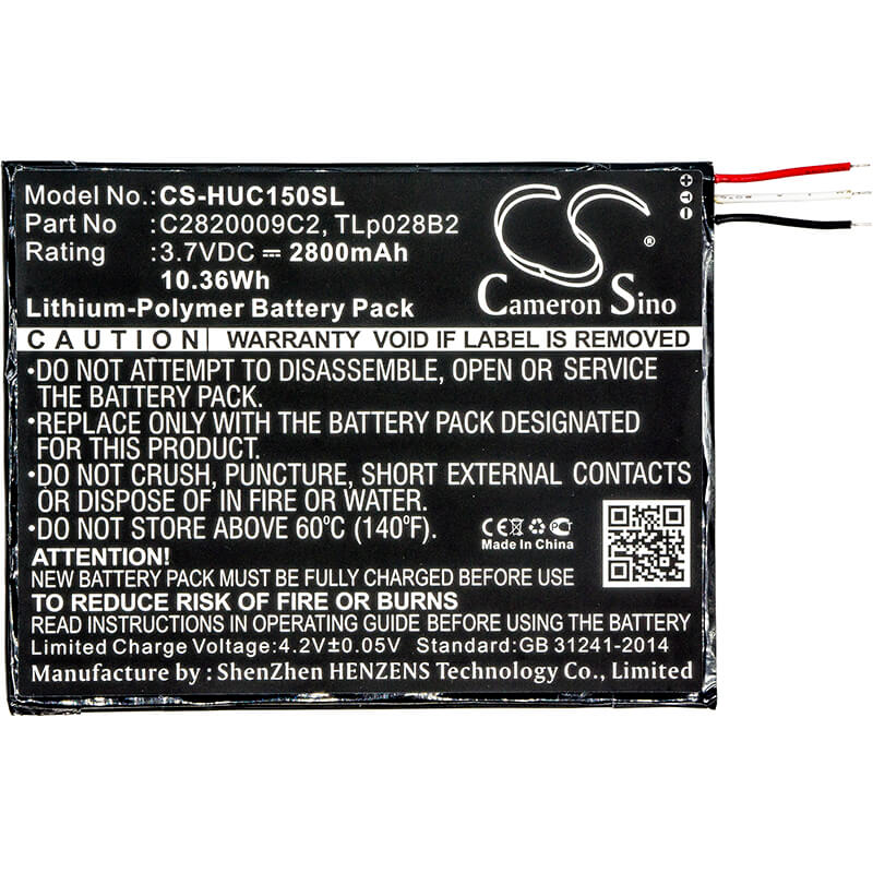 3.7V, 2800mAh, Li-Polymer Battery fits Alcatel, One Touch Pixi 3 (7) Wifi, Ot-8055, 10.36Wh