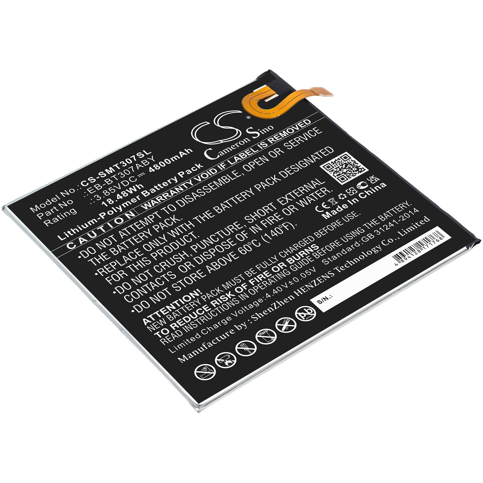 3.85V, 4800mAh, Li-Polymer Battery fits Samsung, Galaxy Tab A 8.4 2020, Sm-t307u, 18.48Wh
