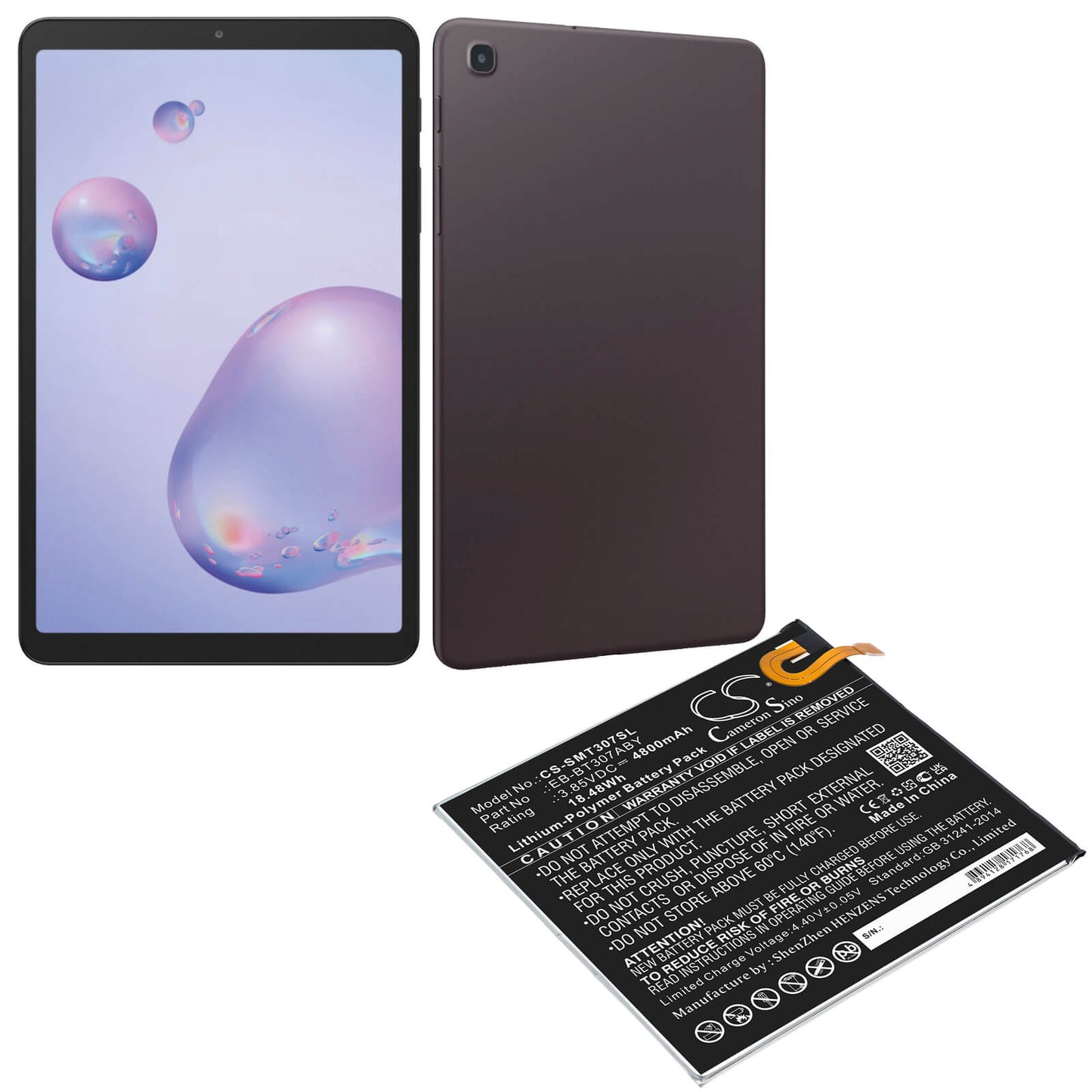 3.85V, 4800mAh, Li-Polymer Battery fits Samsung, Galaxy Tab A 8.4 2020, Sm-t307u, 18.48Wh