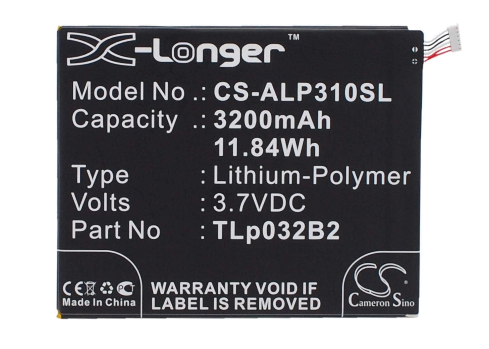 3.7V, 3200mAh, Li-Polymer Battery fits Alcatel, One Touch Pixi 3 8.0 3g, One Touch Pixi 3 8.0 Wifi, 11.84Wh