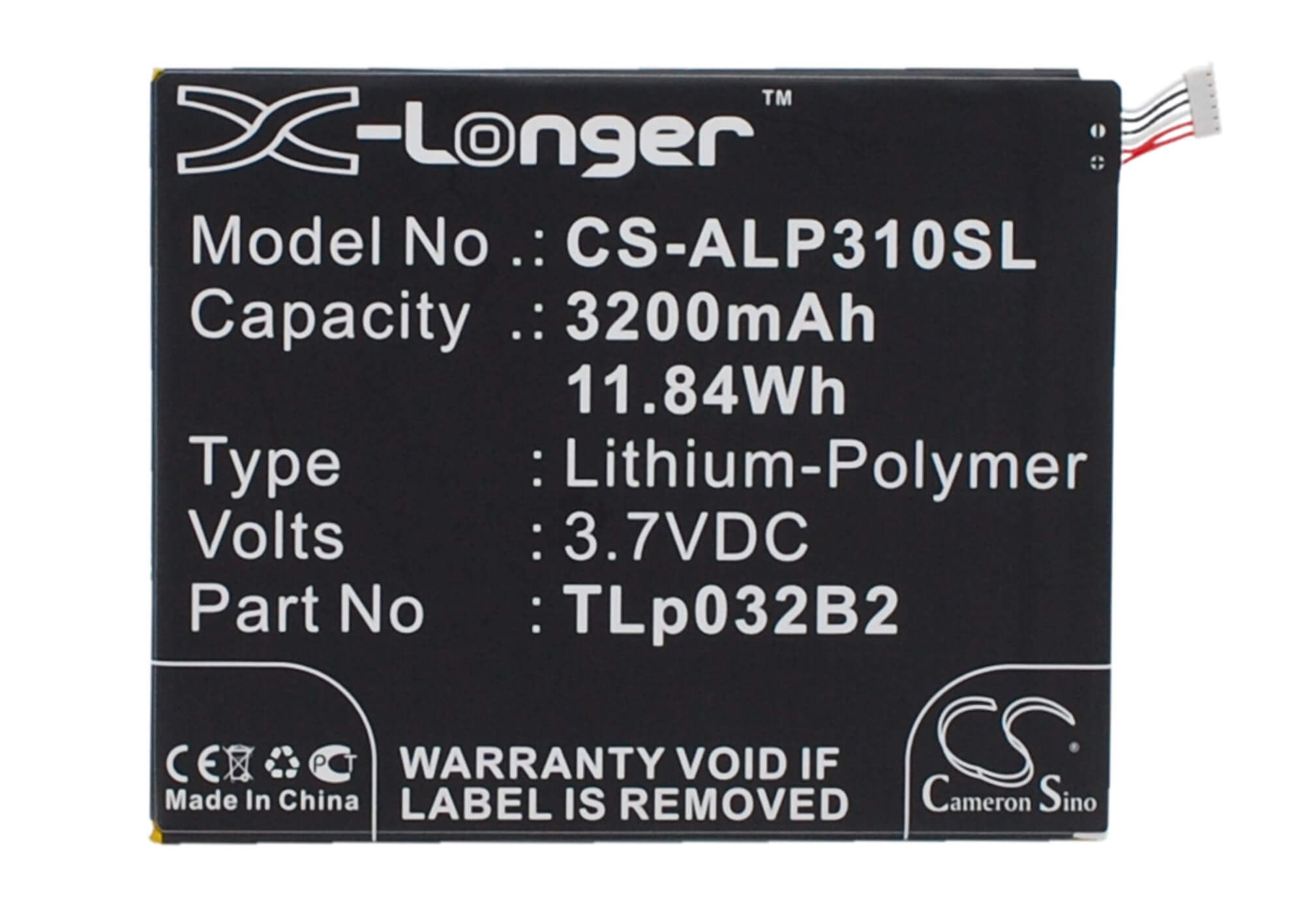 3.7V, 3200mAh, Li-Polymer Battery fits Alcatel, One Touch Pixi 3 8.0 3g, One Touch Pixi 3 8.0 Wifi, 11.84Wh
