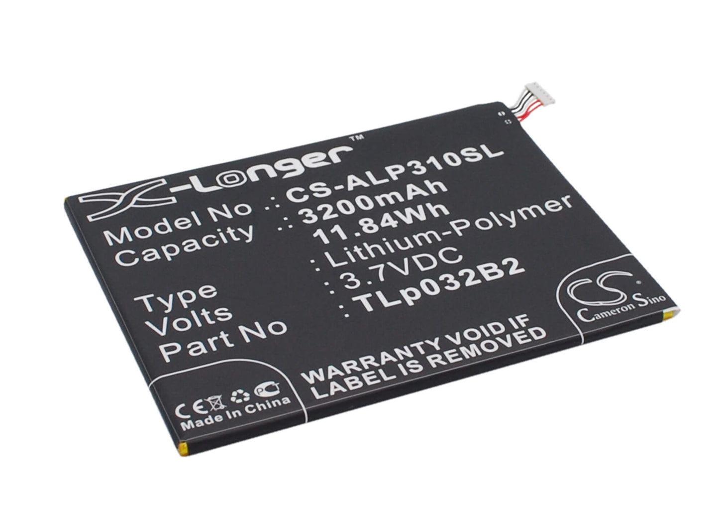 3.7V, 3200mAh, Li-Polymer Battery fits Alcatel, One Touch Pixi 3 8.0 3g, One Touch Pixi 3 8.0 Wifi, 11.84Wh