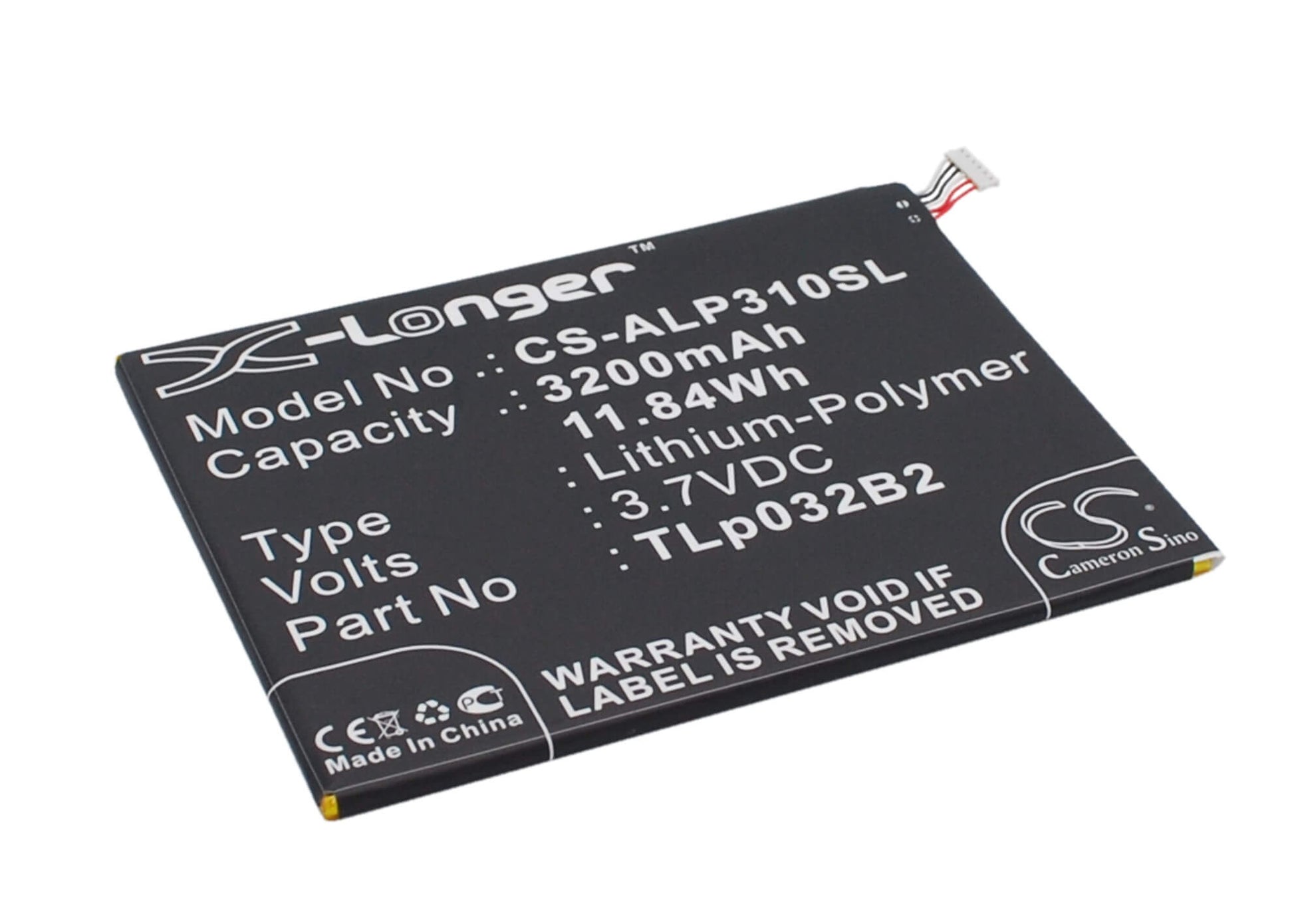 3.7V, 3200mAh, Li-Polymer Battery fits Alcatel, One Touch Pixi 3 8.0 3g, One Touch Pixi 3 8.0 Wifi, 11.84Wh