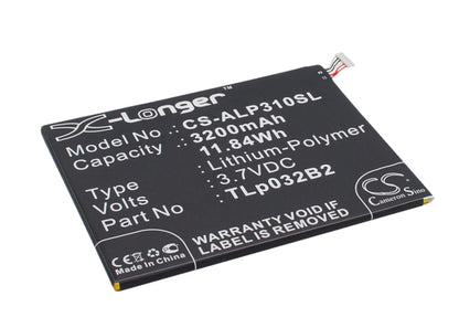 3.7V, 3200mAh, Li-Polymer Battery fits Alcatel, One Touch Pixi 3 8.0 3g, One Touch Pixi 3 8.0 Wifi, 11.84Wh
