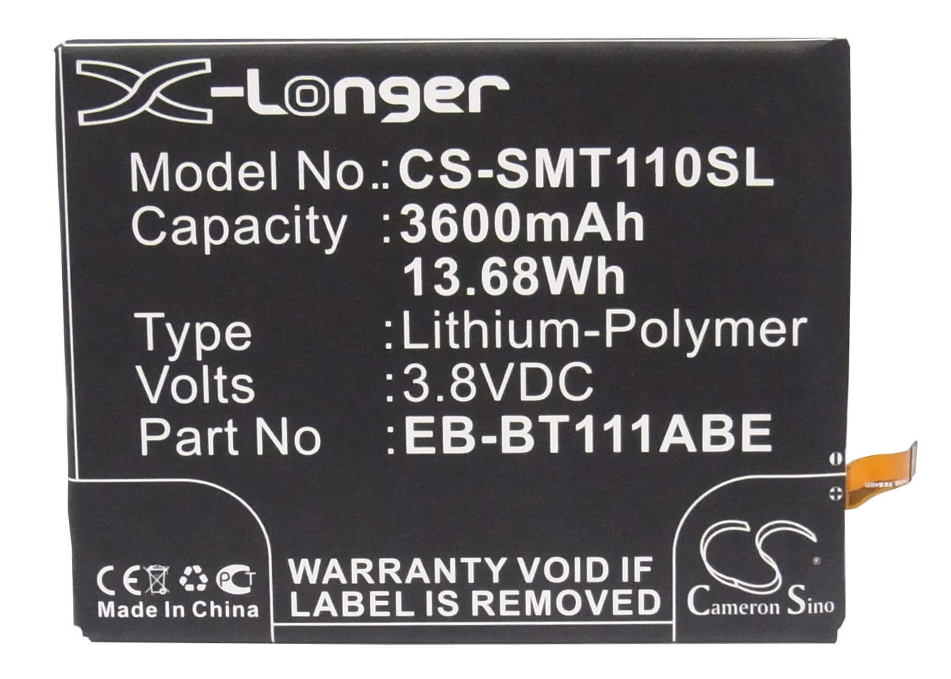 3.8V, 3600mAh, Li-Polymer Battery fits Samsung, Galaxy Tab 3 Lite 7.0, Galaxy Tab 3 Lite 7.0 3g, 13.68Wh