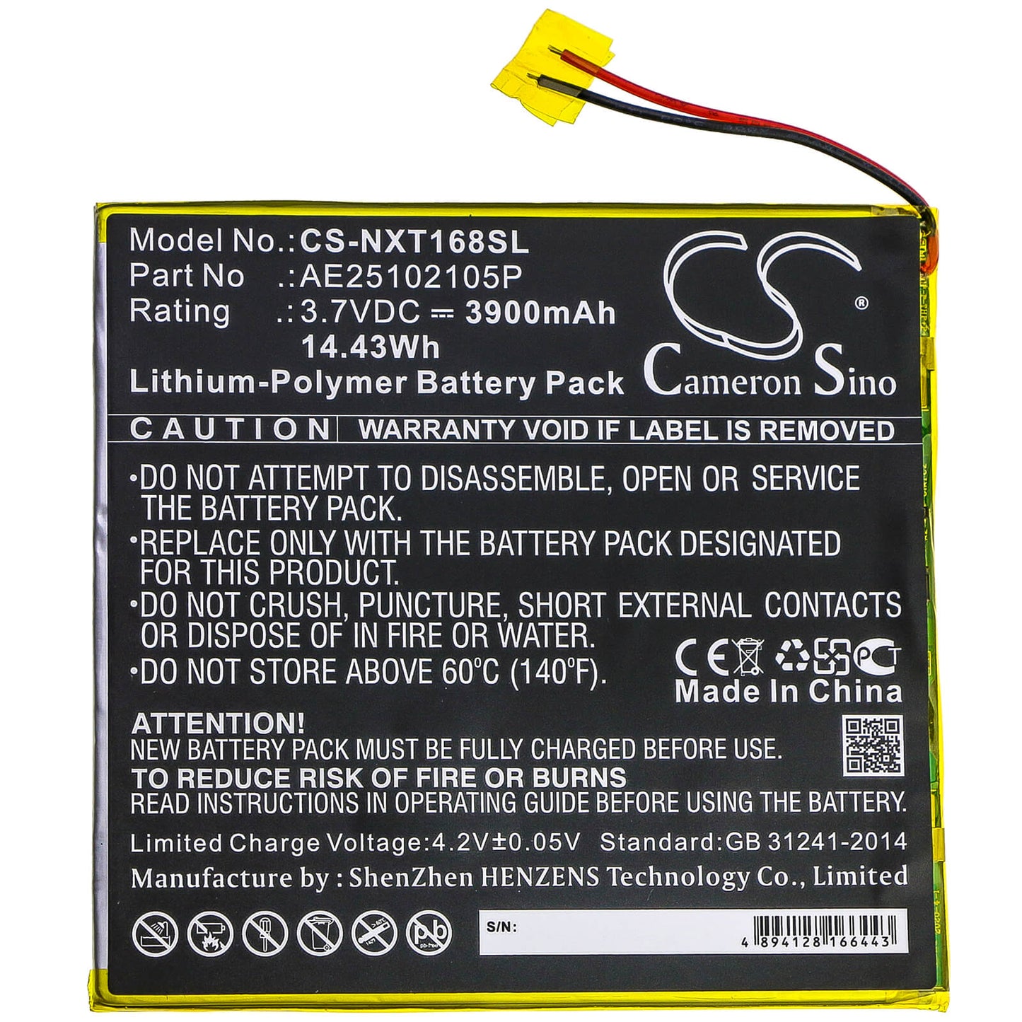 3.7V, 3900mAh, Li-Polymer Battery fits Nextbook, Ares 8a, Nx16a8116kpk, 14.43Wh