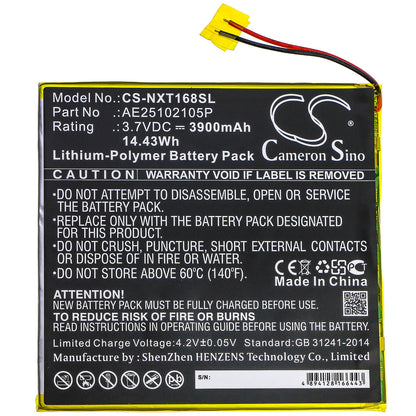 3.7V, 3900mAh, Li-Polymer Battery fits Nextbook, Ares 8a, Nx16a8116kpk, 14.43Wh