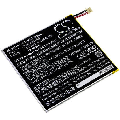 3.7V, 3400mAh, Li-Polymer Battery fits Onn, Ona19tb002, Tablet 8, 12.58Wh