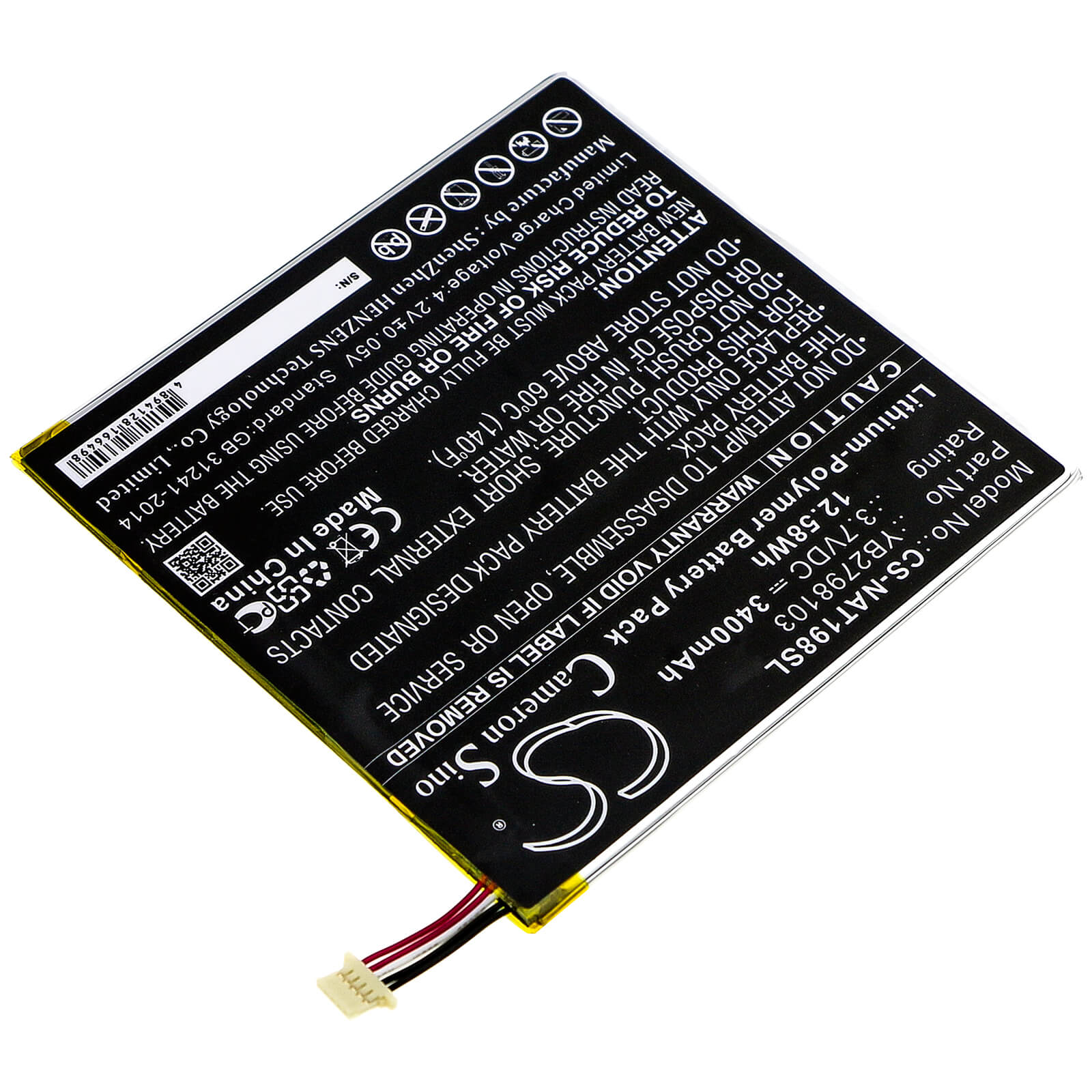 3.7V, 3400mAh, Li-Polymer Battery fits Onn, Ona19tb002, Tablet 8, 12.58Wh