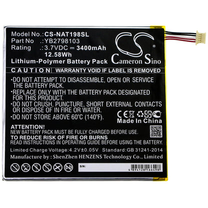 3.7V, 3400mAh, Li-Polymer Battery fits Onn, Ona19tb002, Tablet 8, 12.58Wh