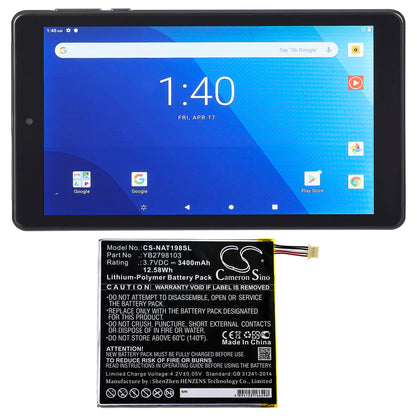 3.7V, 3400mAh, Li-Polymer Battery fits Onn, Ona19tb002, Tablet 8, 12.58Wh