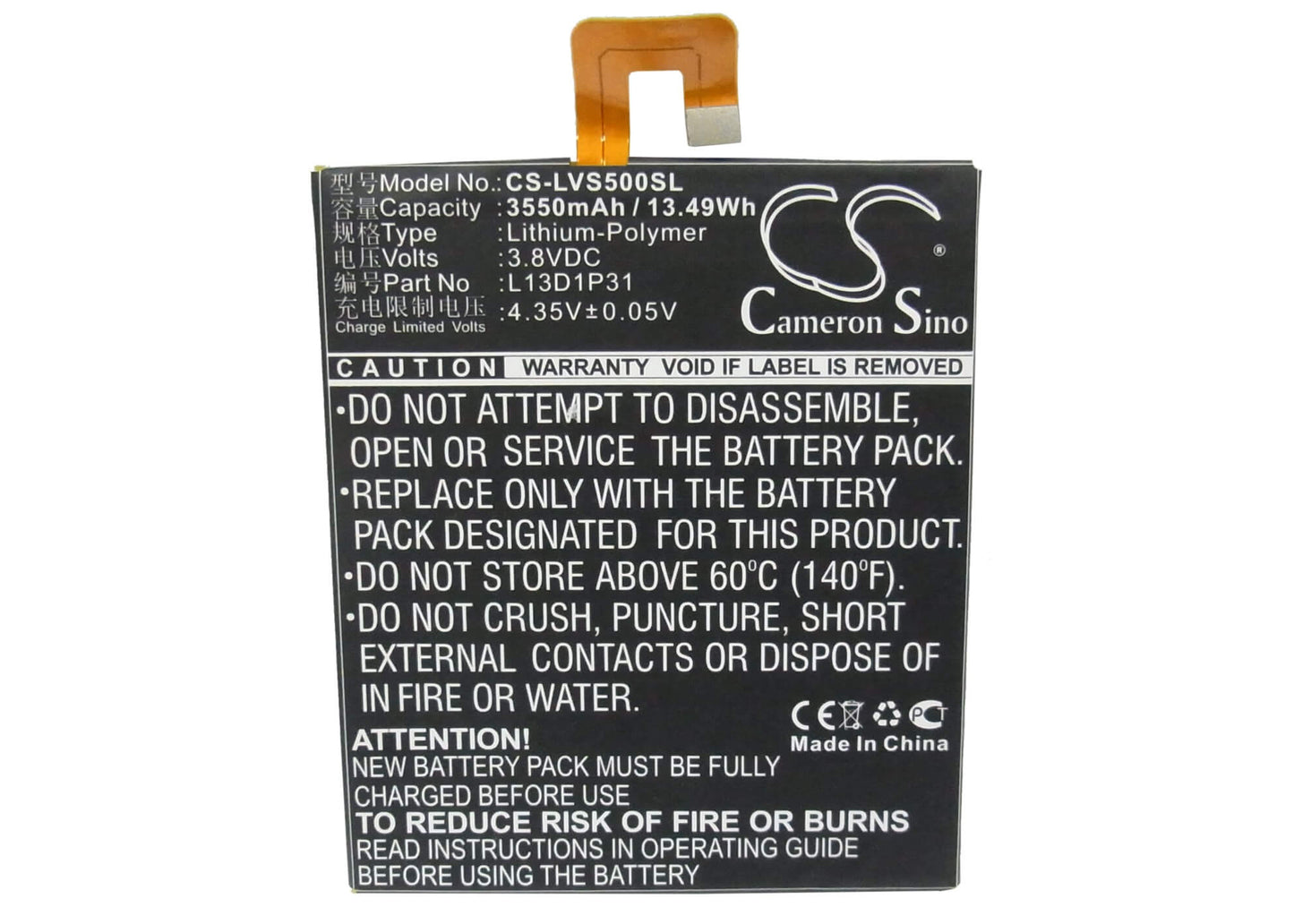 3.8V, 3550mAh, Li-Polymer Battery fits Lenovo, A3500, A3500fl 7", 13.49Wh