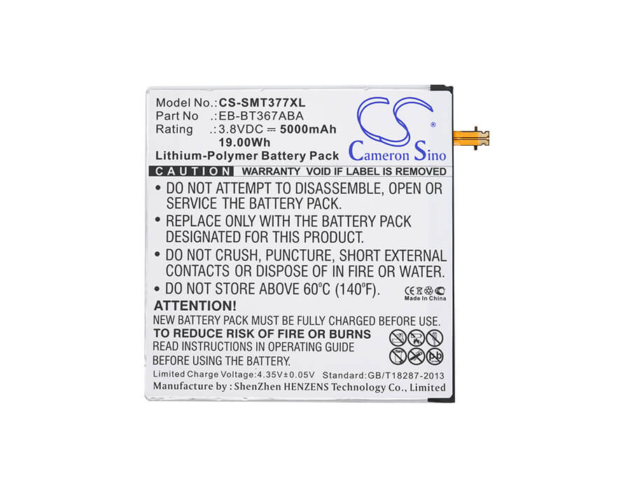 3.8V, 5000mAh, Li-Polymer Battery fits Samsung, Galaxy Tab 5, Galaxy Tab A 8.0 2017, 19Wh