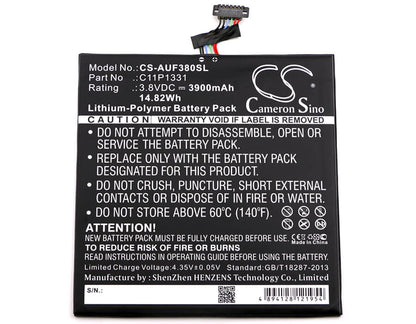 3.8V, 3900mAh, Li-Polymer Battery fits Asus, Fe380cg, Fonepad 8 Dual Sim, 14.82Wh