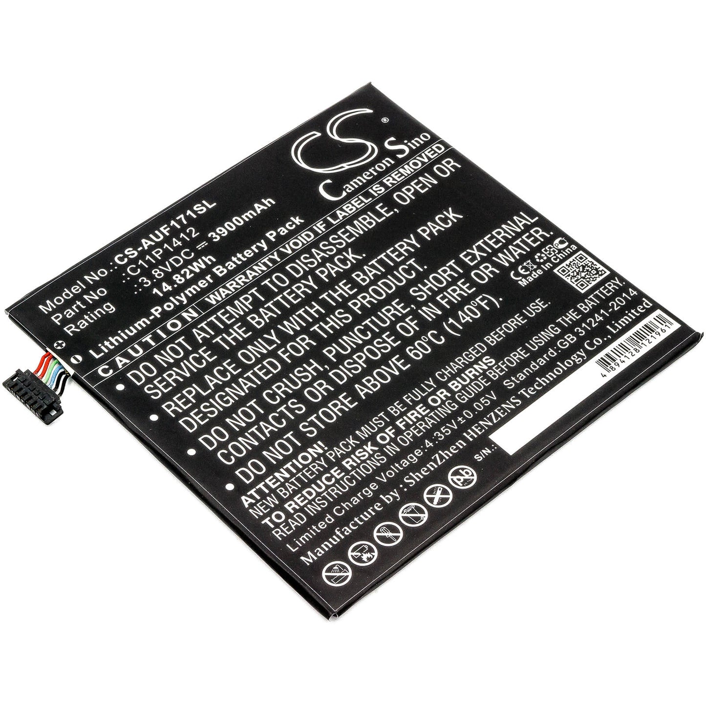 3.8V, 3900mAh, Li-Polymer Battery fits Asus, Fe170cg, Fe175cg, 14.82Wh