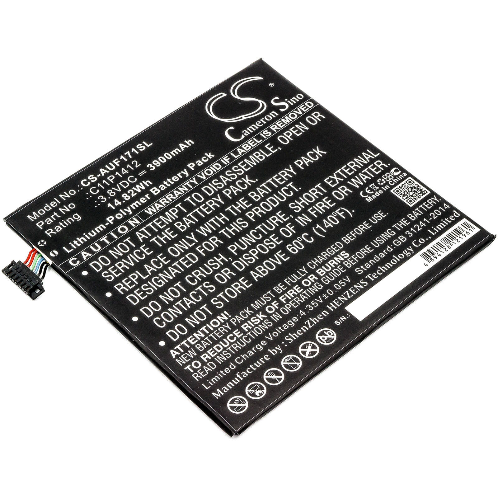 3.8V, 3900mAh, Li-Polymer Battery fits Asus, Fe170cg, Fe175cg, 14.82Wh