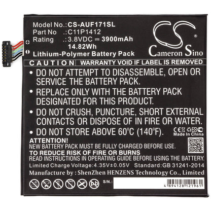3.8V, 3900mAh, Li-Polymer Battery fits Asus, Fe170cg, Fe175cg, 14.82Wh