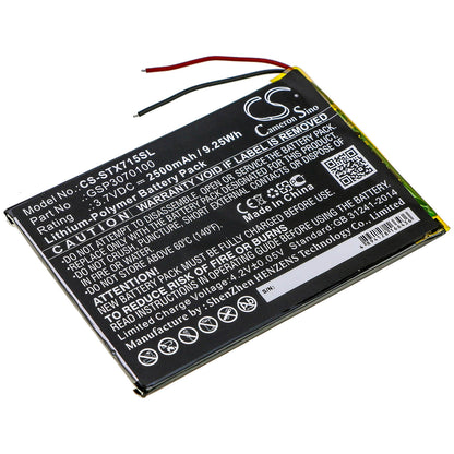 3.7V, 2500mAh, Li-Polymer Battery fits Smartab, St7150, 9.25Wh