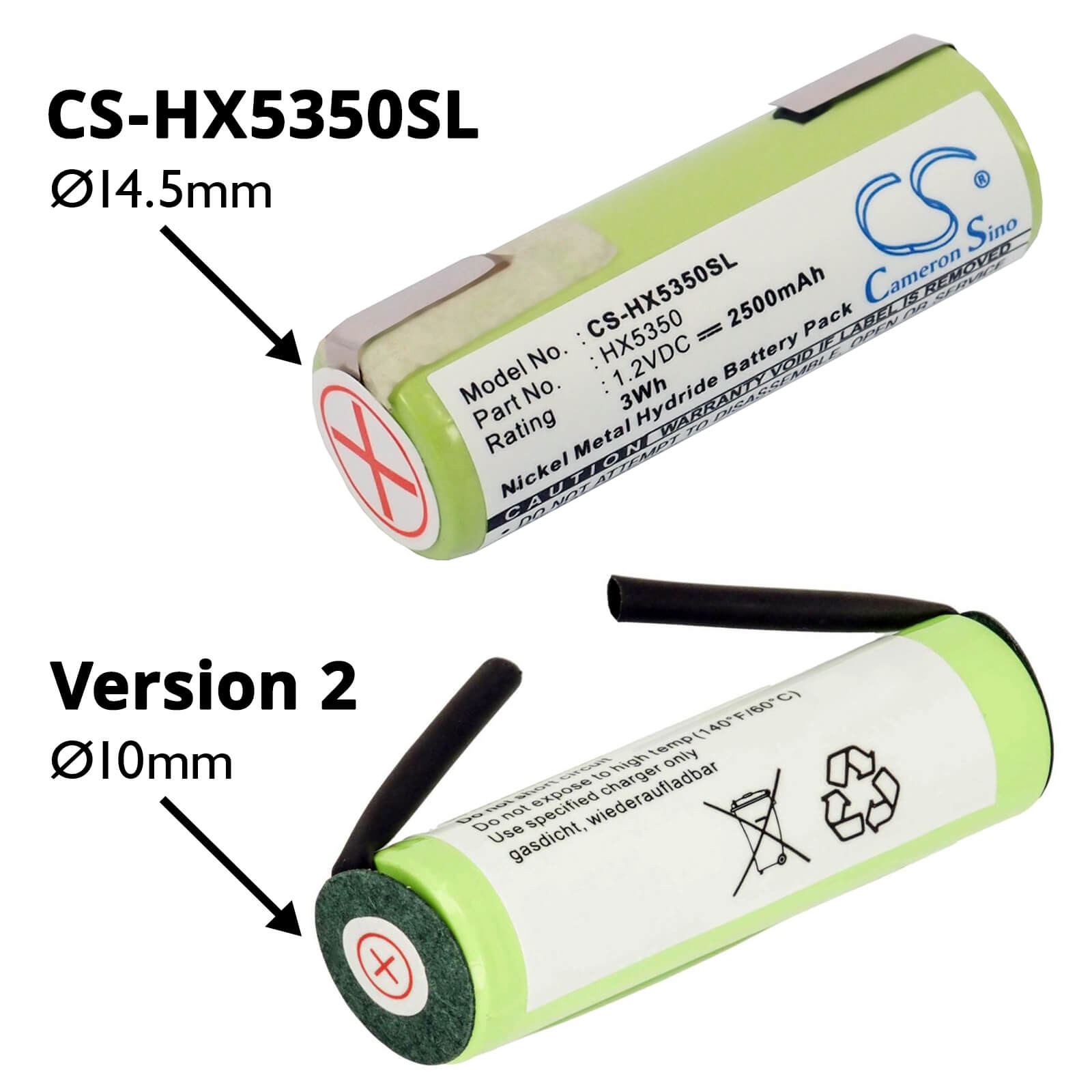 1.2V, 2500mAh, Ni-MH Battery fits Braun, 1008, 1012, 3Wh