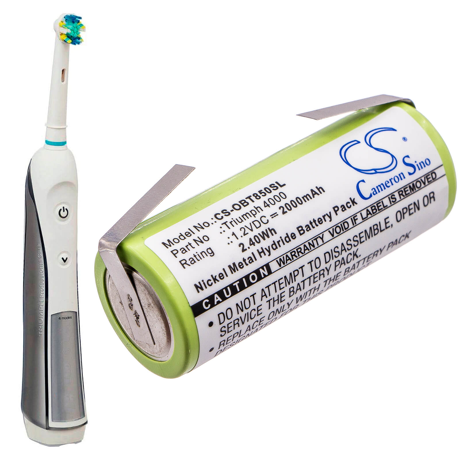 1.2V, 2000mAh, Ni-MH Battery fits Oral-b, Triumph 4000, 2.4Wh