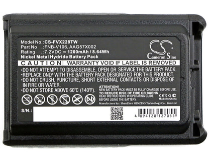 7.2V, 1200mAh, Ni-MH Battery fits Bearcom, Bc-95, 8.64Wh