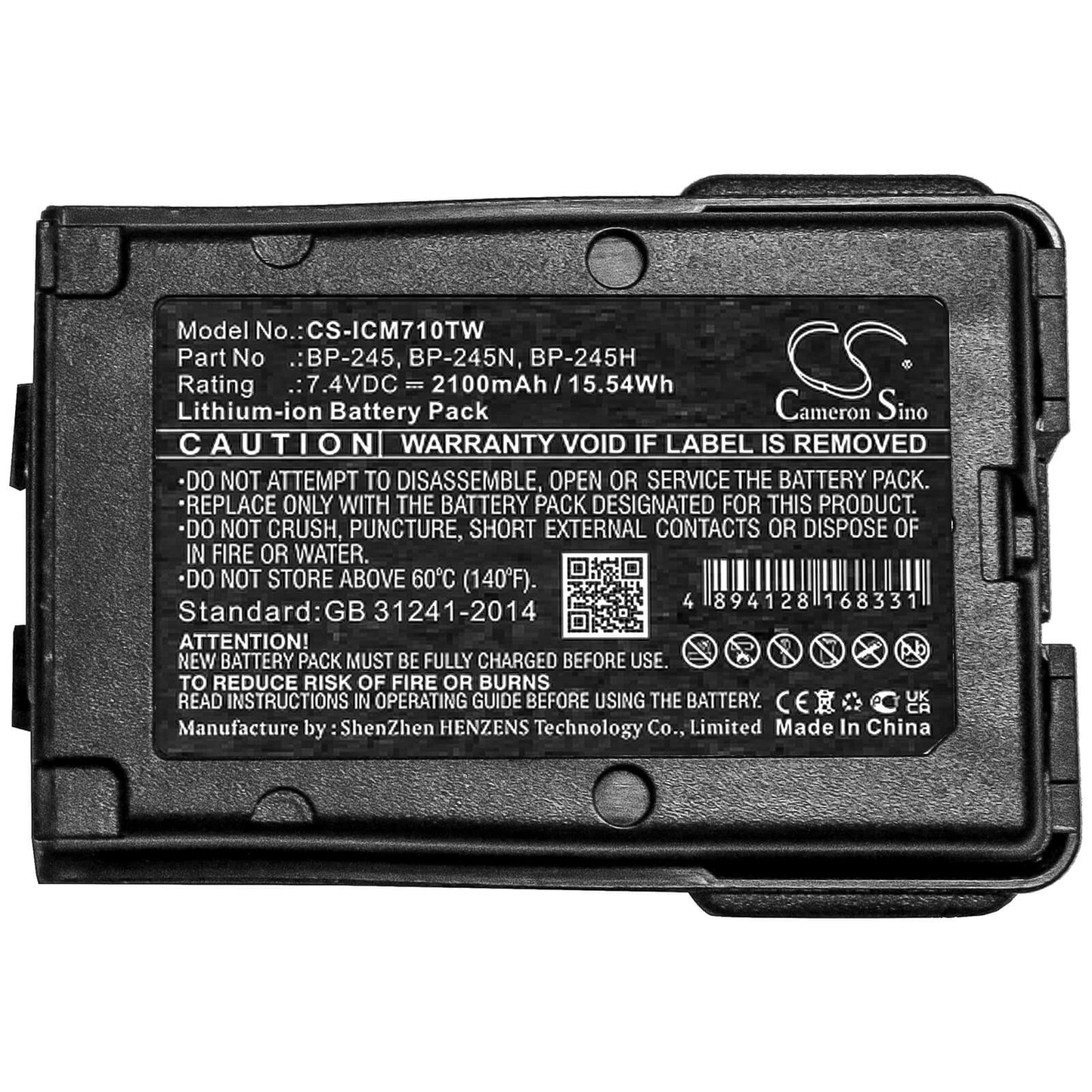 7.4V, 2100mAh, Li-ion Battery fits Icom, Ic-m71, Ic-m72, 15.54Wh