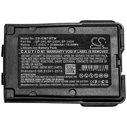 7.4V, 2100mAh, Li-ion Battery fits Icom, Ic-m71, Ic-m72, 15.54Wh