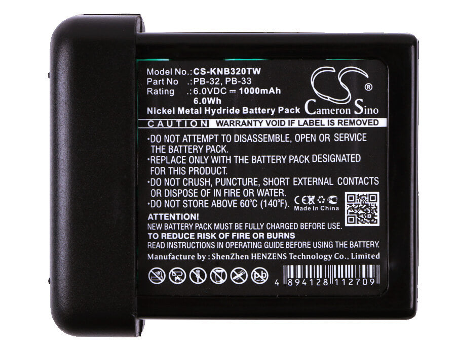 6.0V, 1000mAh, Ni-MH Battery fits Kenwood, H-79a, Th-208, 6Wh