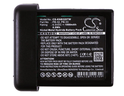 6.0V, 1000mAh, Ni-MH Battery fits Kenwood, H-79a, Th-208, 6Wh