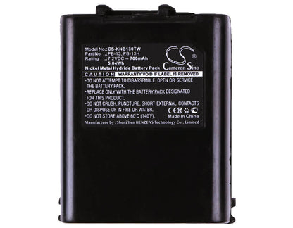 7.2V, 700mAh, Ni-MH Battery fits Kenwood, Th-26at, Th-27, 5.04Wh